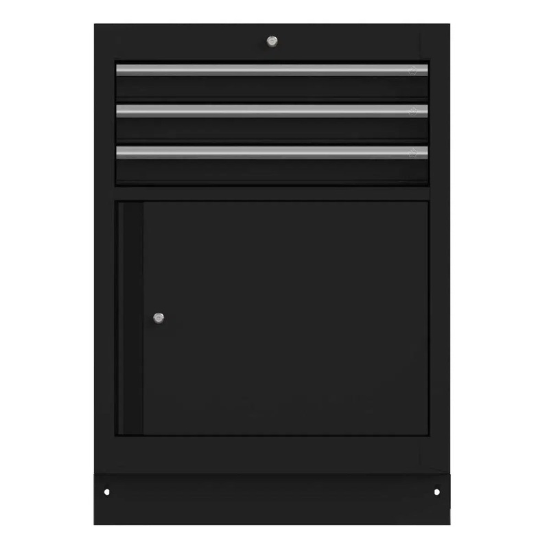 26 3-Drawer Cabinet with Front Door, Aluminum Handle, Dark Grey