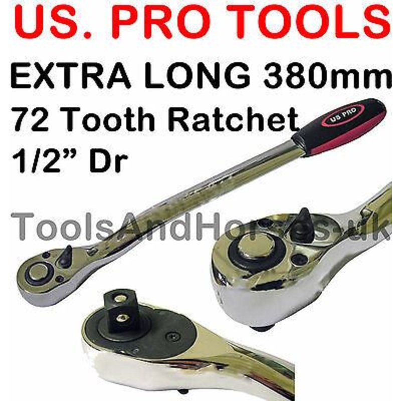 US PRO 1/2 DRIVE 72 TOOTH 380MM EXTRA LONG CURVED RATCHET