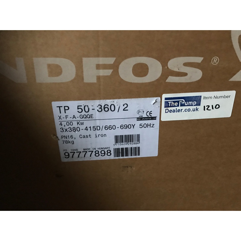 GRUNDFOS TP 50-360/2 X F A GQQE 4KW SINGLE STAGE SINGLE HEAD IN LINE 2 POLE 415V 97777898 #1210
