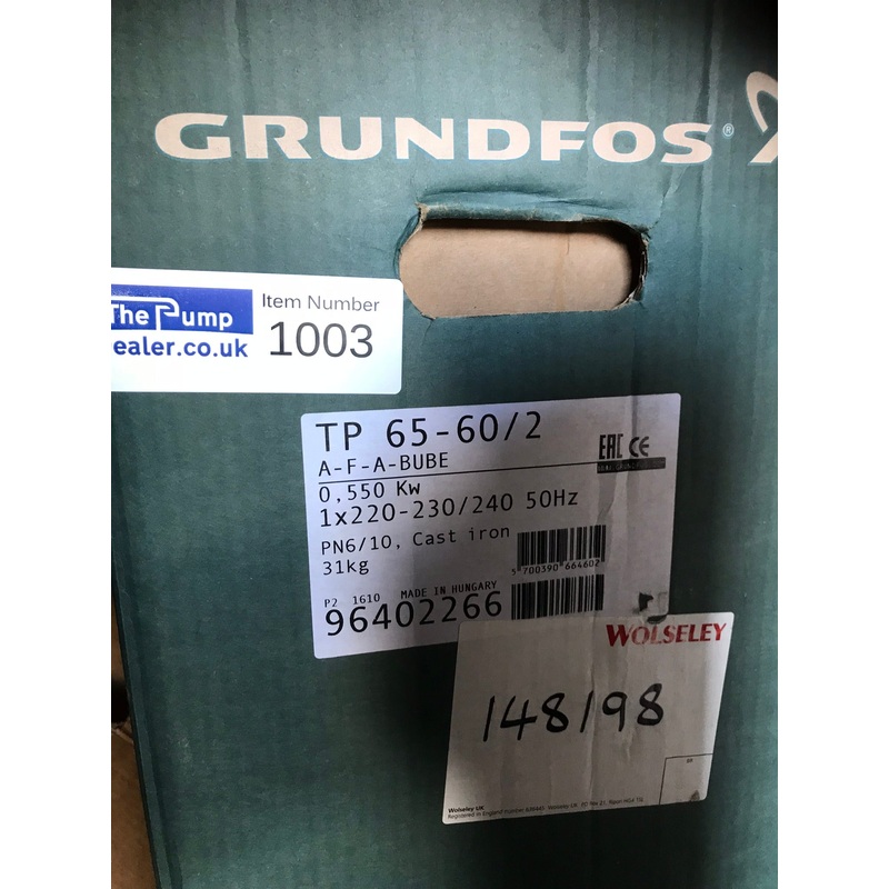 GRUNDFOS TP 65-60/2 A F A BUBE 0.55KW SINGLE STAGE SINGLE HEAD IN LINE 2 POLE 240V 96402266 #1003