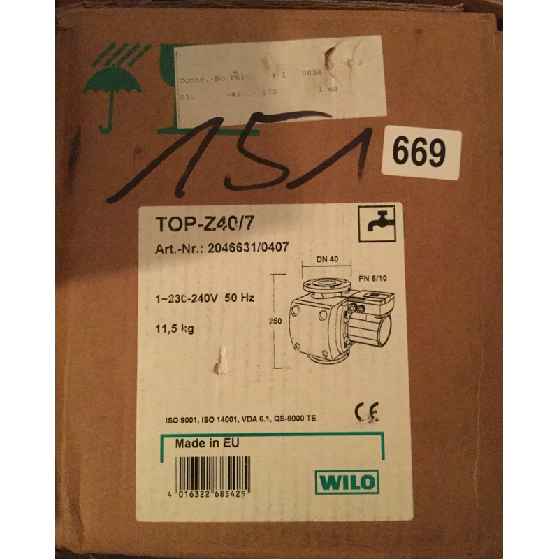 Wilo Top Z 40/7  250mm 240V 2046631 Circulator Pump Hot water drinking water #669