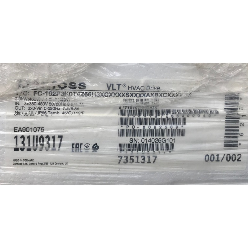Danfoss VLT FC-102 3 KW HVAC Variable Speed Drive Inverter IP66 131U9317 415v #2513