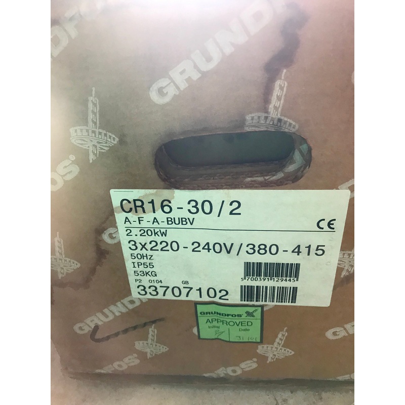 Grundfos CR16-30/2 A F A BUBV 415V 2.2KW Vertical Multistage Pump 33707102 #2494