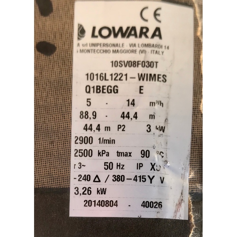 Lowara 10SV08 F030T 3kw Vertical Multistage Pump 1016L1221 #4164