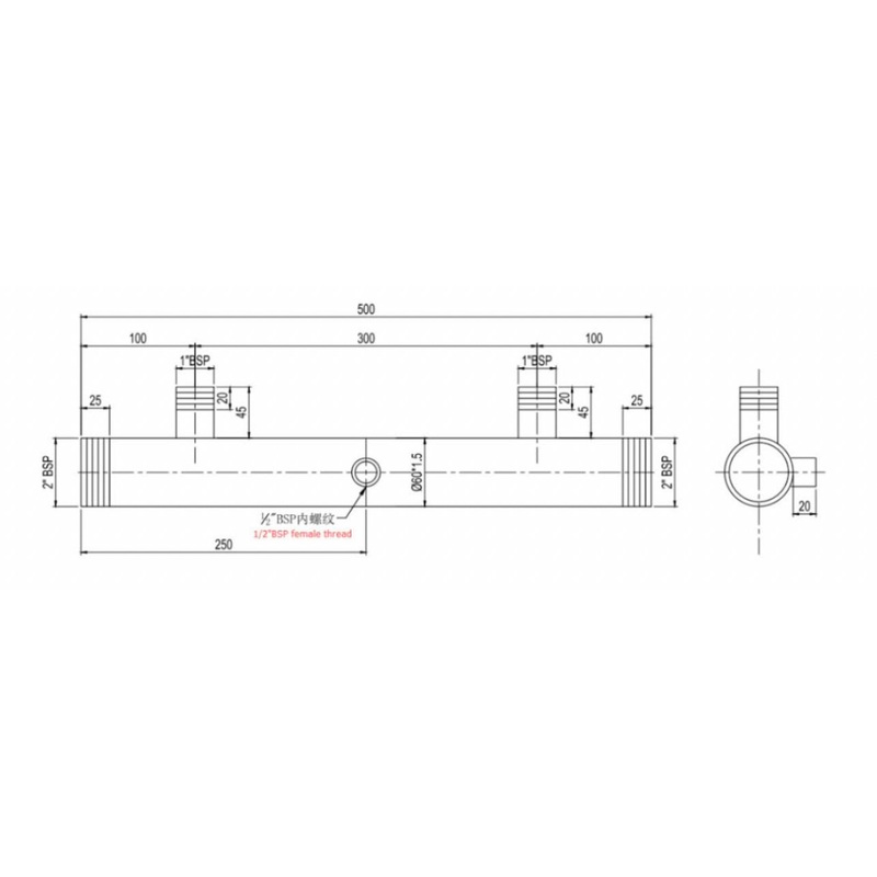 Stainless Steel Twin Booster Pump Set Suction Inlet Manifold 304SS 1 to 2 BSP #3253 VAT