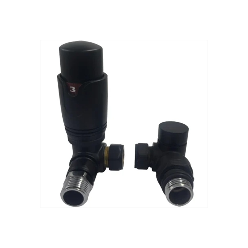 TRV & Lockshield Set – 15mm Corner – Matt Black