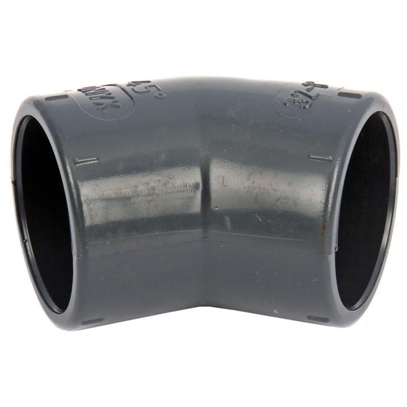 uPVC Plain 45 Elbow|1/2″ (21.4mm)|3/4″ (26.7mm)|1″ (33.6mm)|1 1/4″ (42.2mm)|1 1/2″ (48.3mm)|2″ (60.3mm)|2 1/2″ (75.2mm)|3″ (88.9mm)|4″ (114.3mm)|6″ (168.3mm)|8″ (219.1mm)
