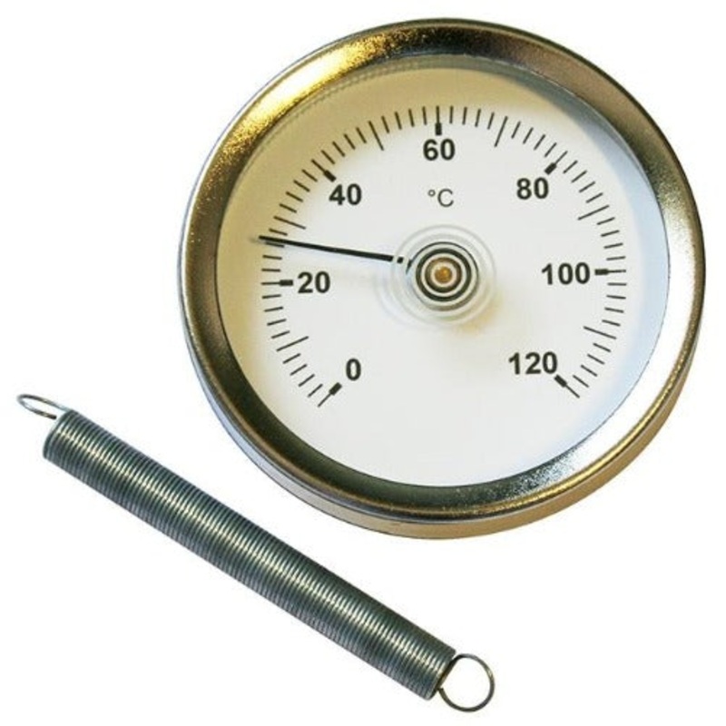 Clip-on Temperature Gauge – 63mm Dial – Spring Tie for Pipework