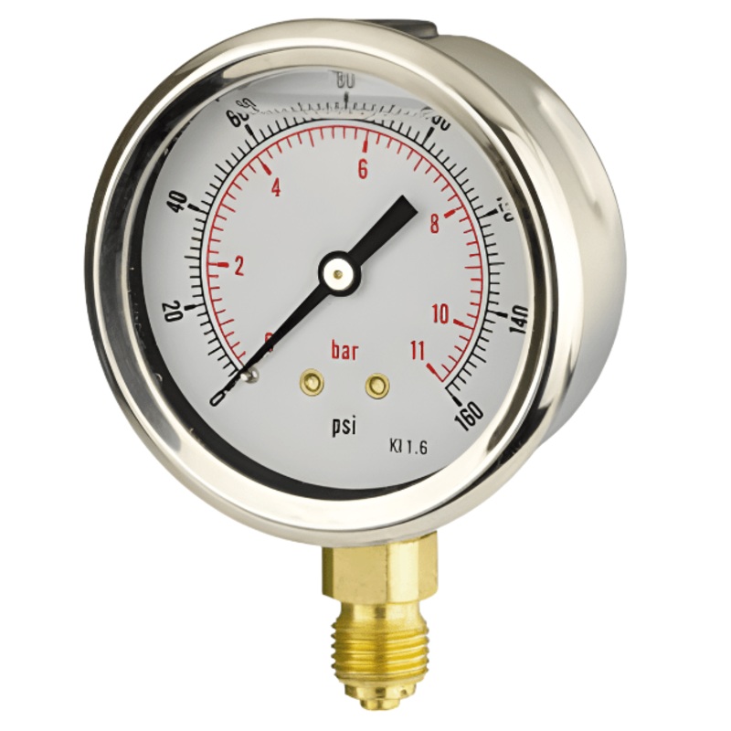 Pressure Gauge – 100mm Dial – 1/2 Bottom Entry – Glycerine Filled