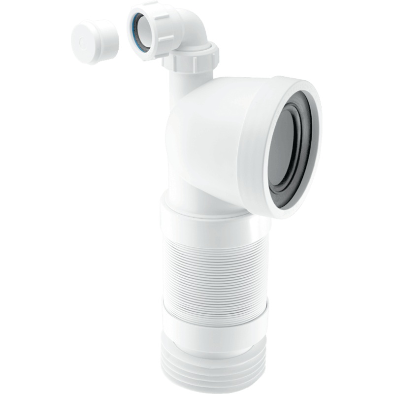 McAlpine Flexible 90 Degree Angled WC Connector with Vent Boss White WC-CON8FV