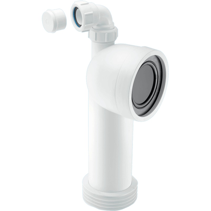 McAlpine Rigid 90 Degree Angled WC Connector with Vent Boss White WC-CON8V