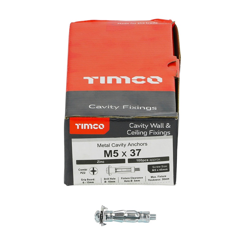 Timco Metal Cavity Anchors Zinc M5 X 37 (45mm Screw) 50037CA