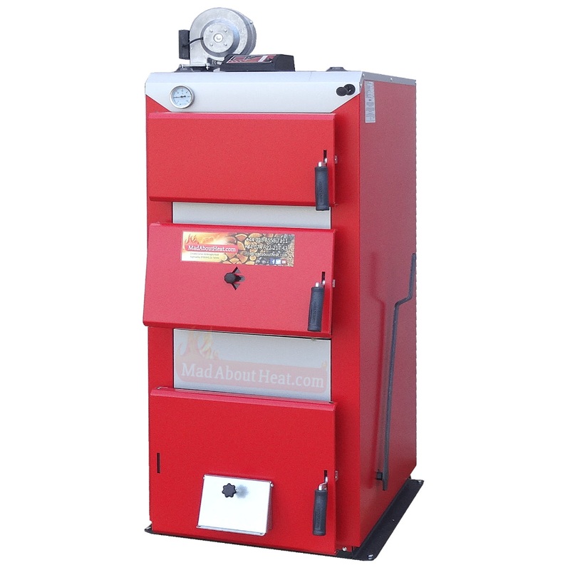 DWBi 30kW, burn wood, logs, peat, turf solid fuel heating boiler.