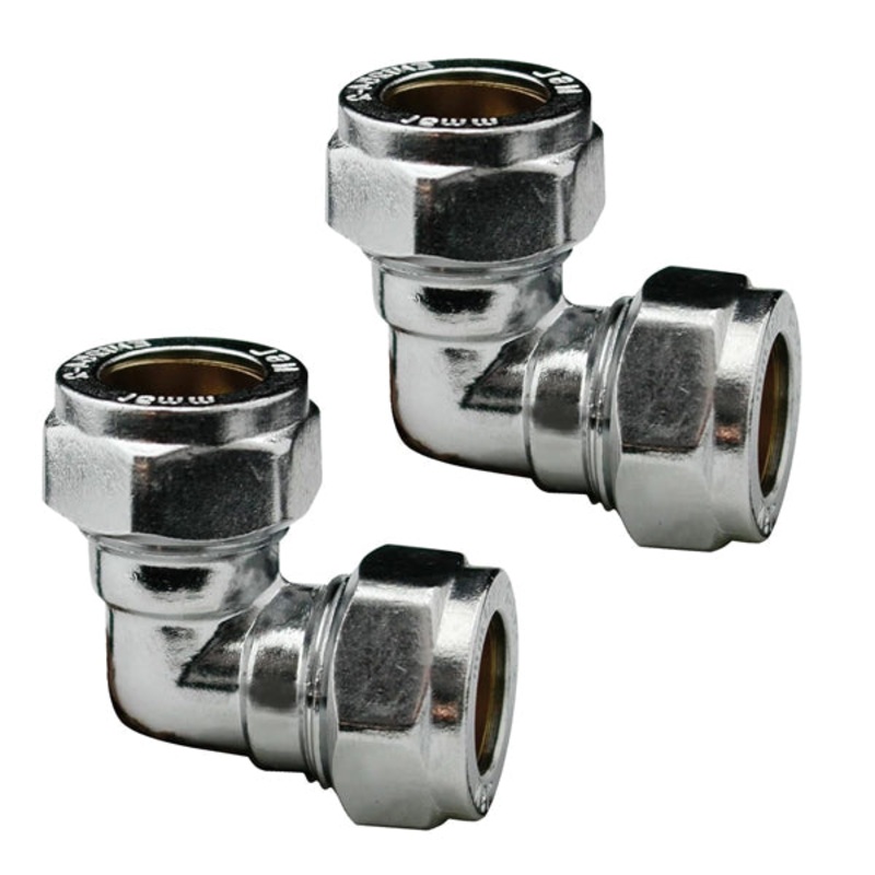 NPH 15mm Chrome Plated Compression Elbows Angled Pipe Connectors for Copper Pipe – Pack of 2