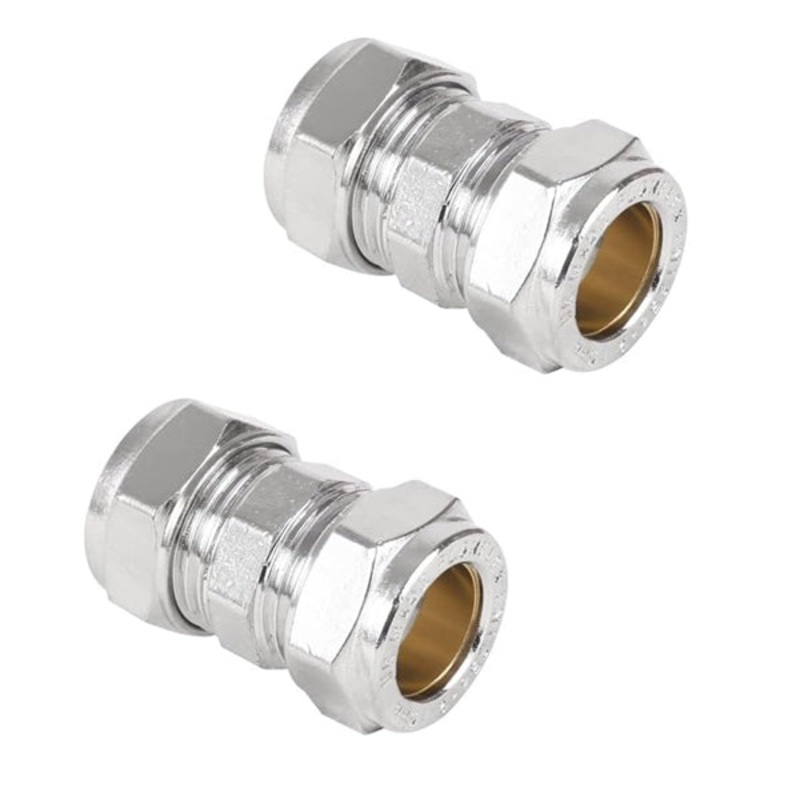 NPH 15mm Chrome Plated Compression Straight Pipe Connectors for Copper Pipe – Pack of 2