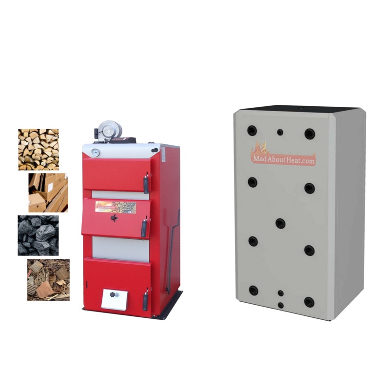 Wood boilers, solid fuel central heating, 30kW and 500 litre buffer tank.
